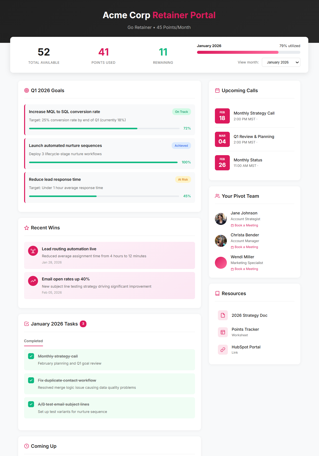 Pivot Client Portal - Retainer Tracker